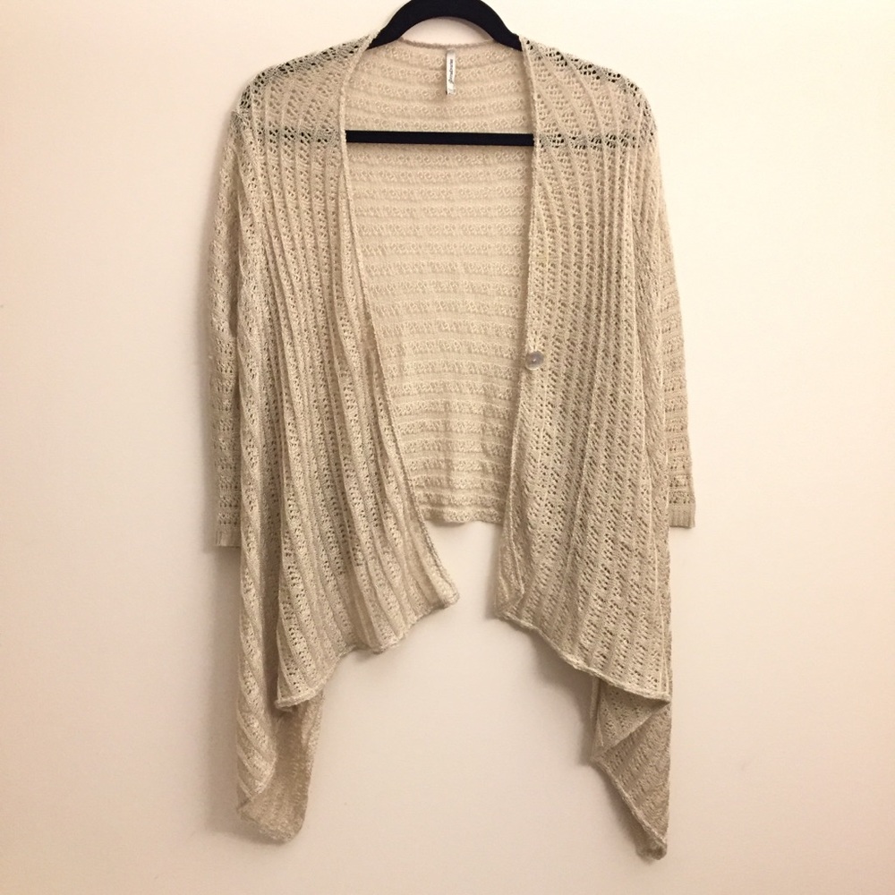 Stradivarius Beige Open Front Knit Cascade Cropped Cardigan Size US M